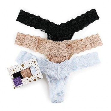 hanky panky Signature Lace Low Rise Thong 3 Pack One Size fits 2-12 Black Heather Taupe Vanilla White Powder Blue