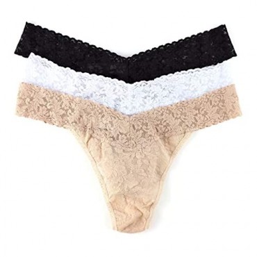 hanky panky Signature Lace Plus Size Thong 3 Pack One Size (14-24) Black White Chai