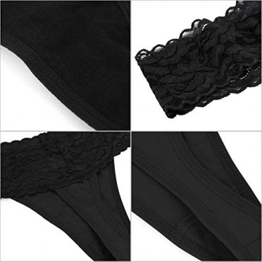 Jo & Bette (6 Pack) Cotton Womens Thong Underwear Lace Trim Soft Sexy Lingerie Panties Set