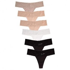 Jo & Bette (6 Pack) Cotton Womens Thong Underwear Lace Trim Soft Sexy Lingerie Panties Set