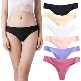 Nightaste Women's Comfort Seamless Thong Panties Pack of 6pcs Nylon Spandex No Show Invisible G-String Underwear