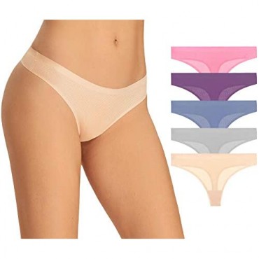 Niidor Thongs Panties 5 Pack Low Waist No Show Breathable Thongs Seamless Underwear for Women