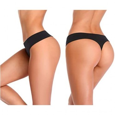 Nowketon Thongs for Women Seamless No Show Thong Stretchy Spandex Nylon Underwear