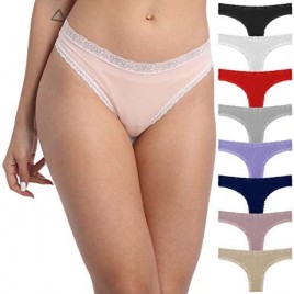Pmrxi Pack of 8 Women's Thongs Cotton Breathable Panties Assorted Different 8 Colors
