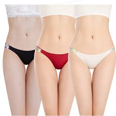 Rhinestones Thong Bikini Panty - 3 Pk Sexy Bling T-Back Underwear for Women