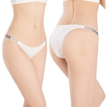 Rhinestones Thong Bikini Panty - 3 Pk Sexy Bling T-Back Underwear for Women