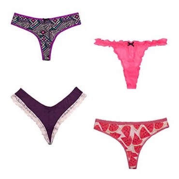 WDX Womens Thongs Underwear Pack Various of Breathable Panties G String Tangas Cheeky (10 Pack)