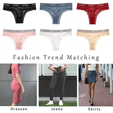 Womens Lace Thongs BIONEK Logo Sexy Thong G-String Bikini Panty Cheeky Underwear Tangas T Back Low Waist 6 Pack