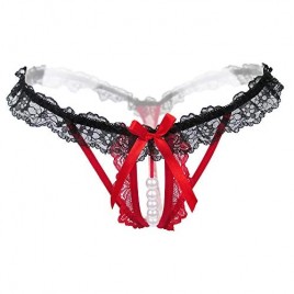 Women’s Sexy Panties Lace Thongs G-String with Pearls Ball